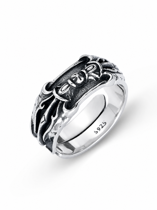 Six-Syllable Mantra Open Sterling Silver Ring - product view