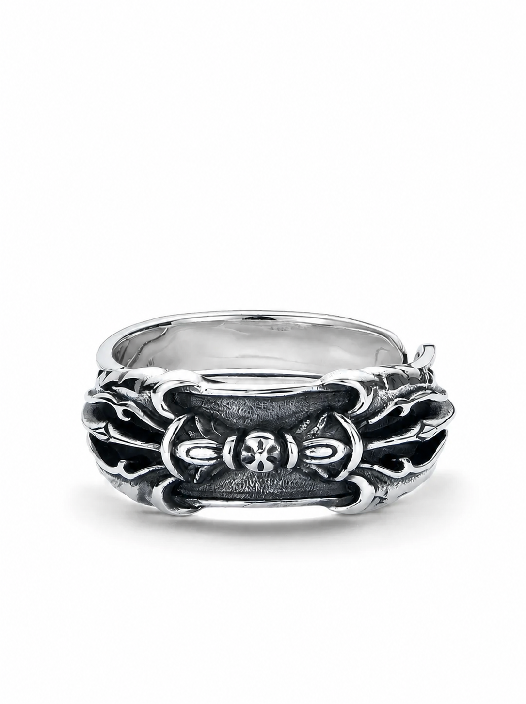 Six-Syllable Mantra Open Sterling Silver Ring - product view 2