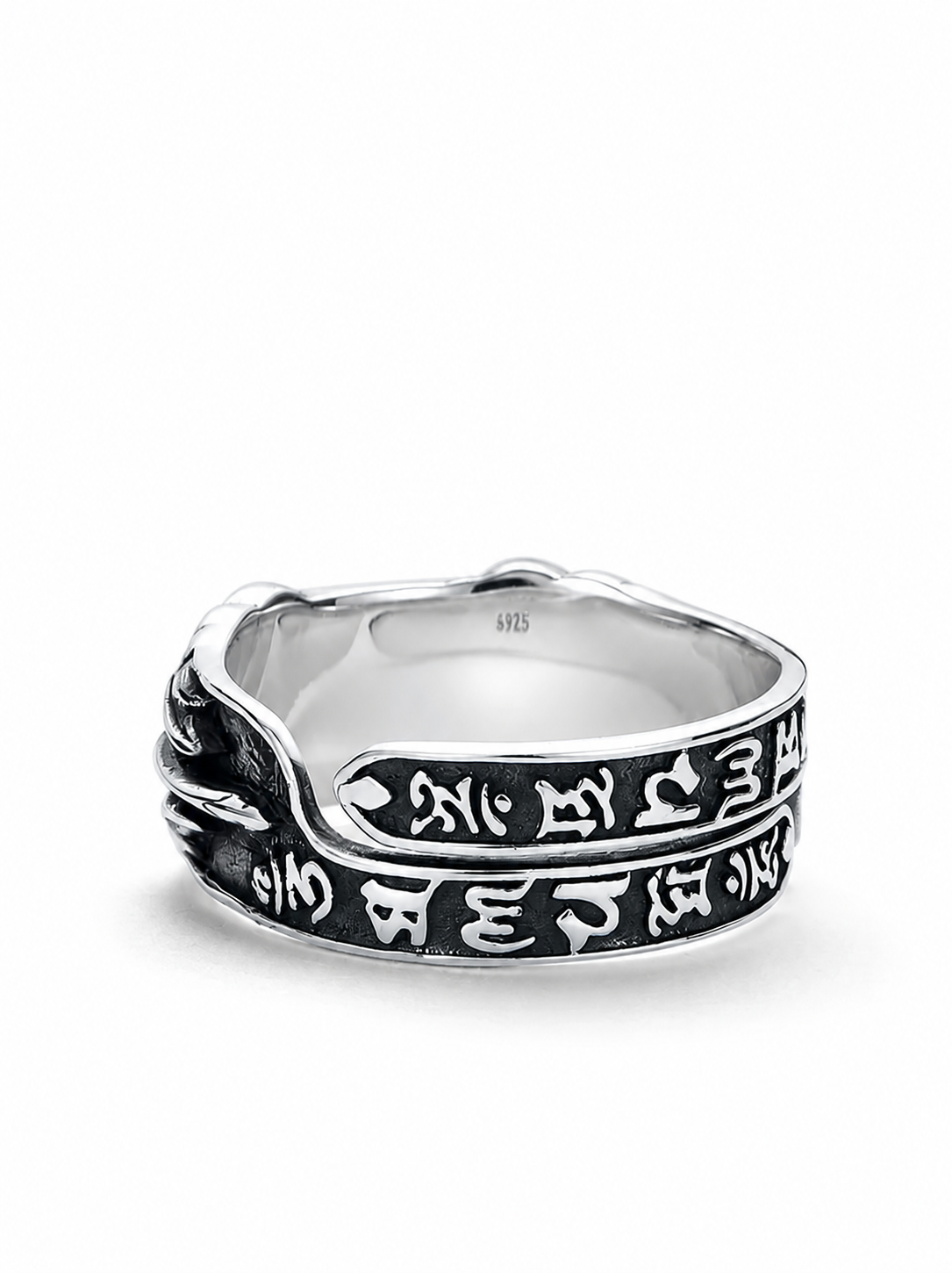 Six-Syllable Mantra Open Sterling Silver Ring - product view 3