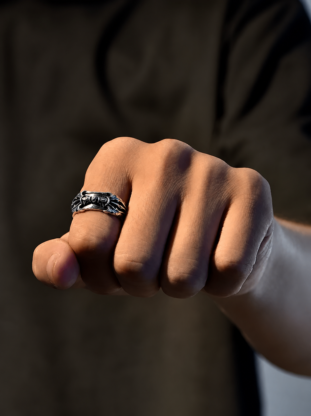 Six-Syllable Mantra Open Sterling Silver Ring - product view 4