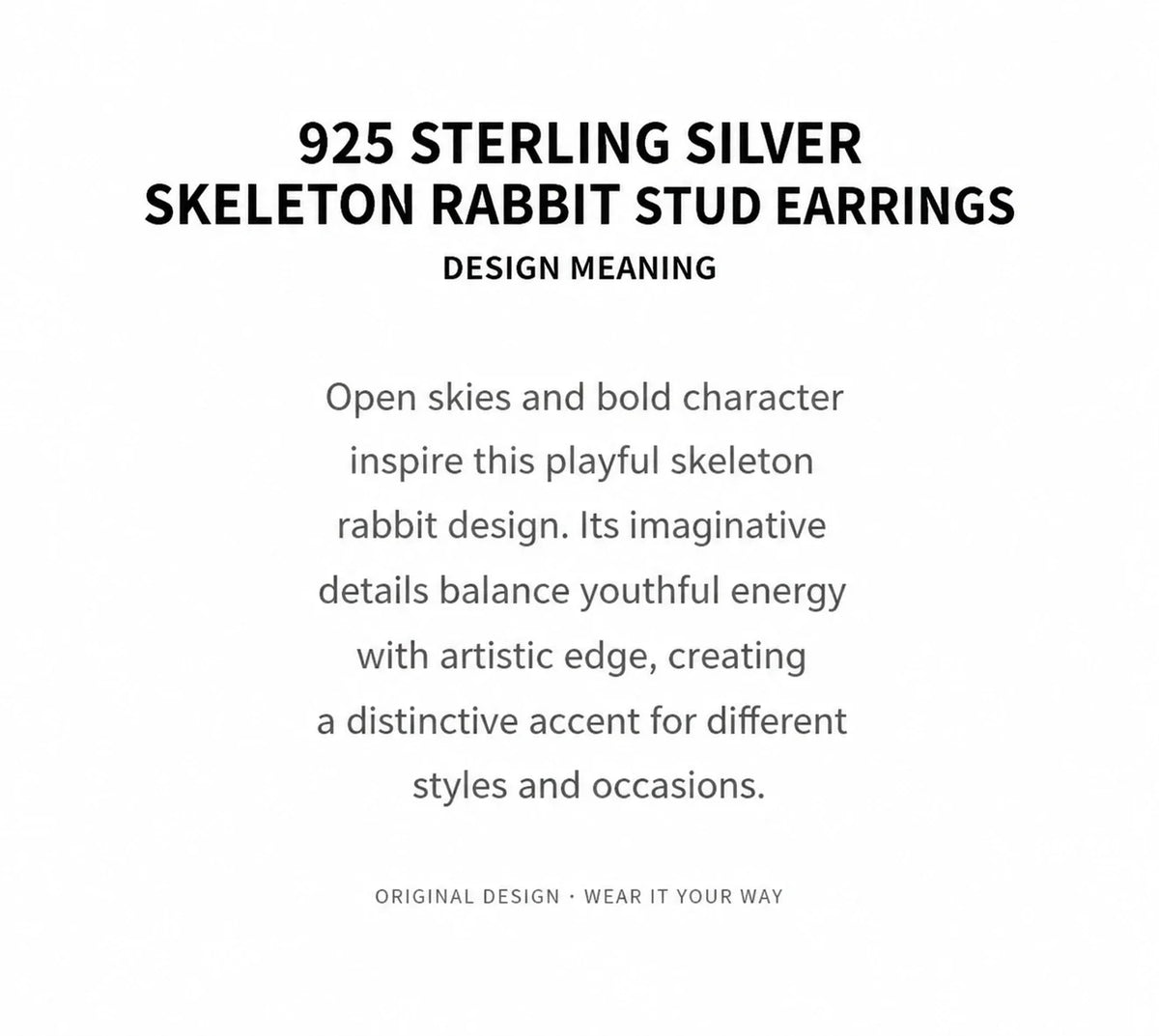 Sterling Silver Skeleton Rabbit Stud Earrings - design meaning