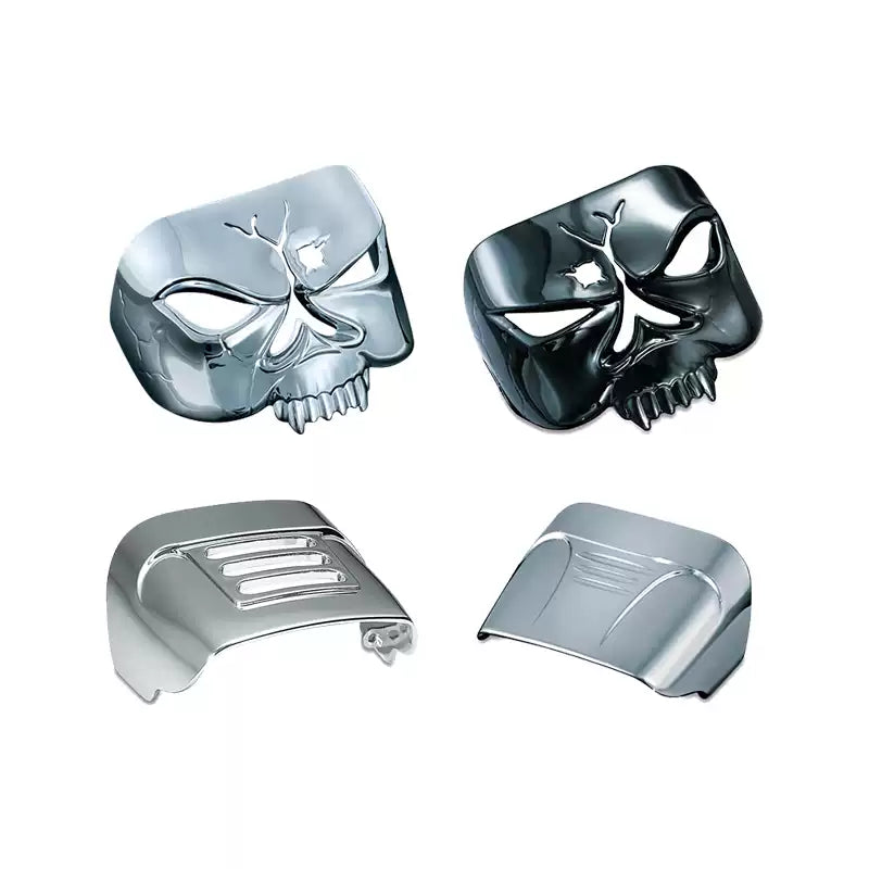 Chrome and black skull tail light covers with full-coverage option