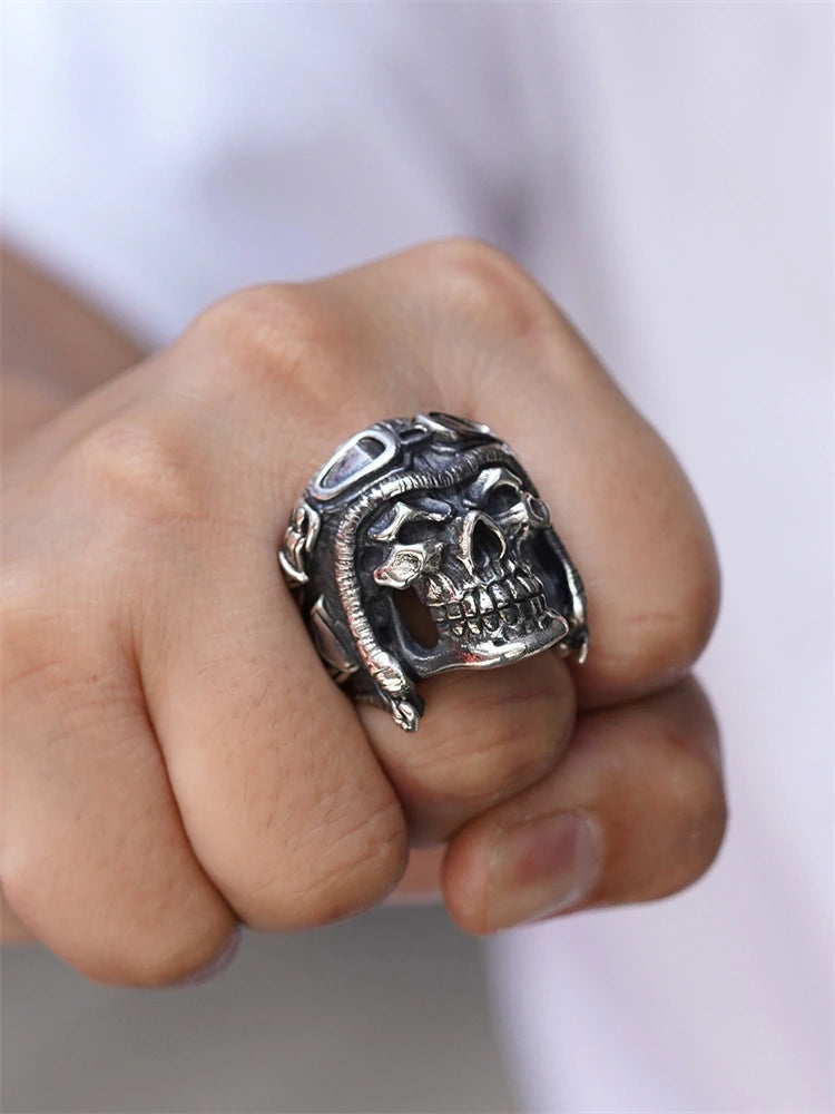 Skull Aviator 925 Sterling Silver Biker Ring - view 3