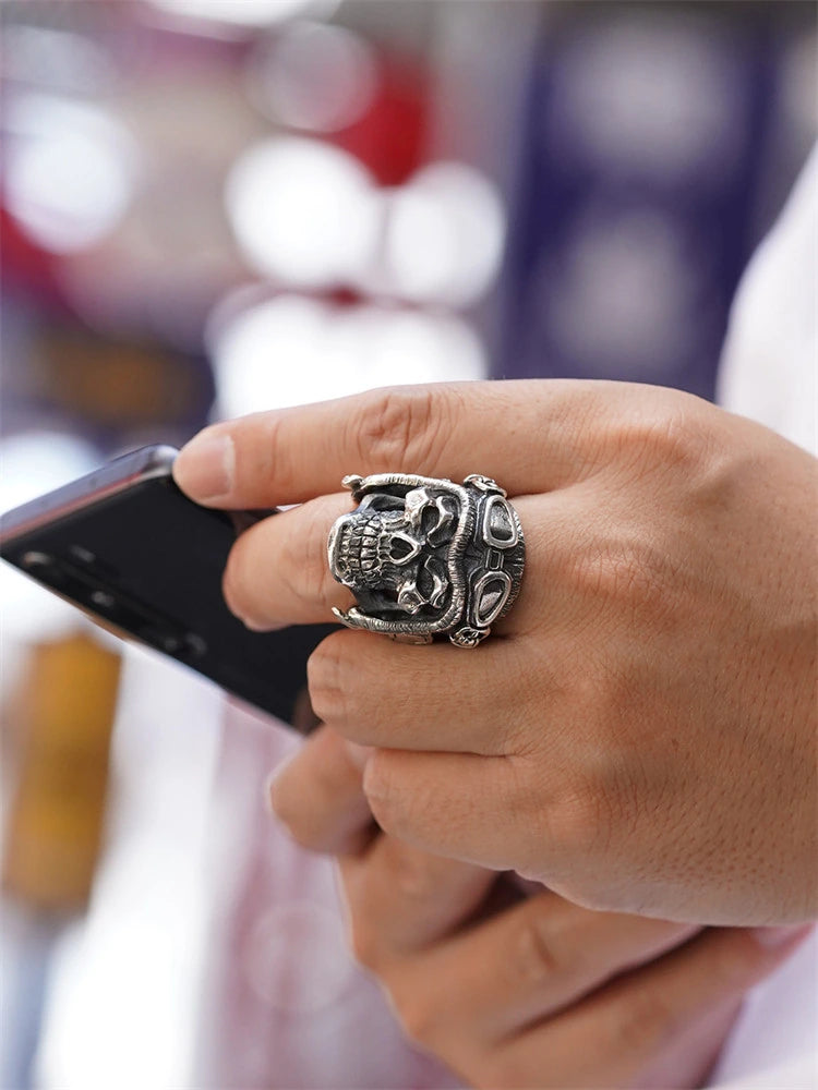Skull Aviator 925 Sterling Silver Biker Ring - view 4