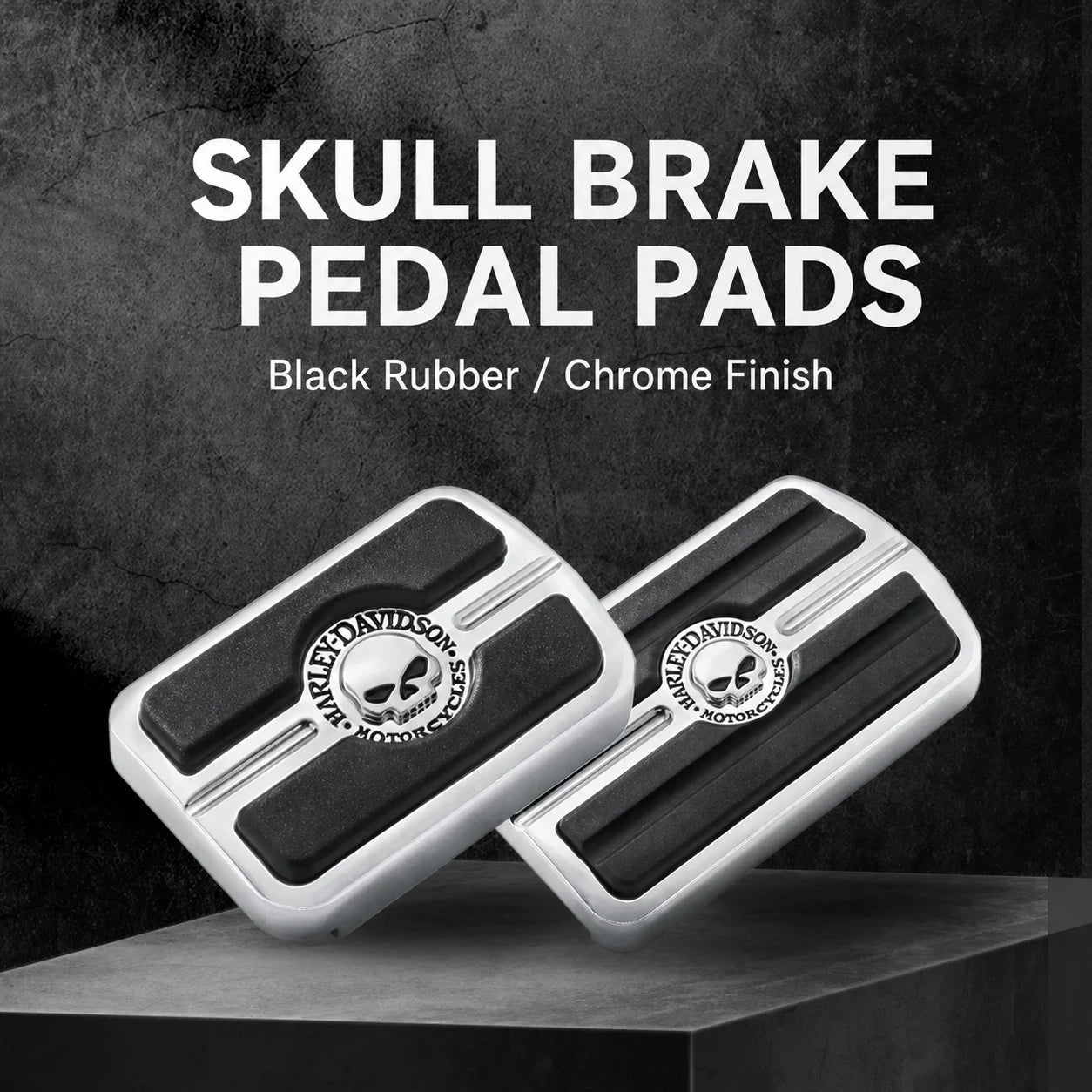 Chrome skull brake pedal pads for select 2018 and newer Harley Softail models