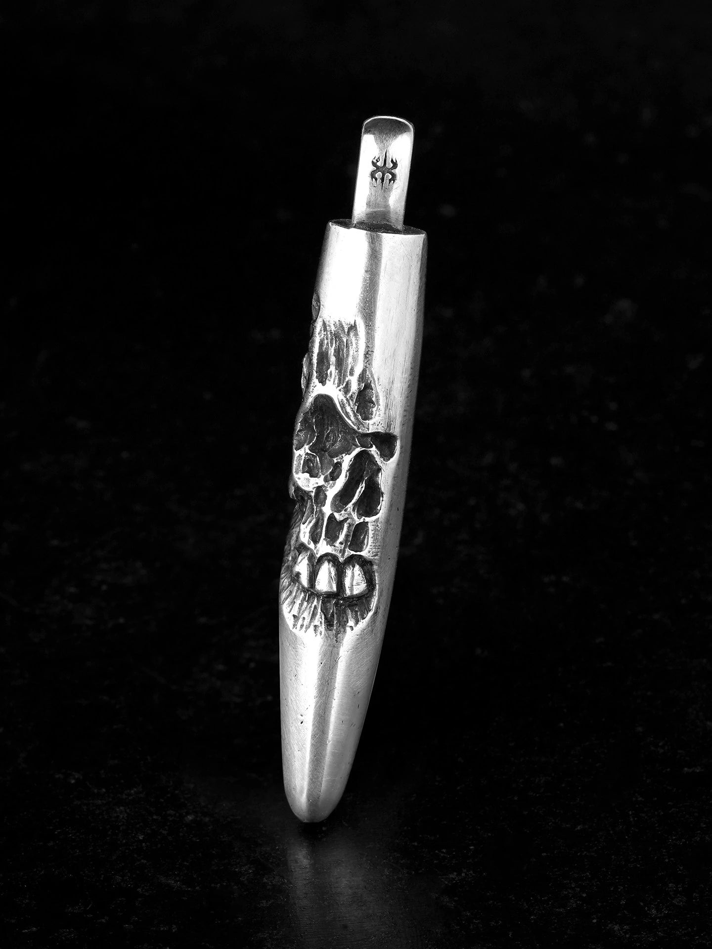 skull bullet sterling silver biker pendant product view 2