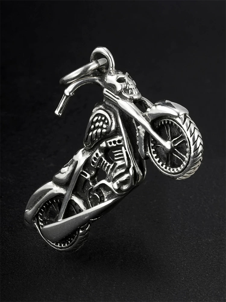 Skull chopper motorcycle sterling silver pendant rear angle