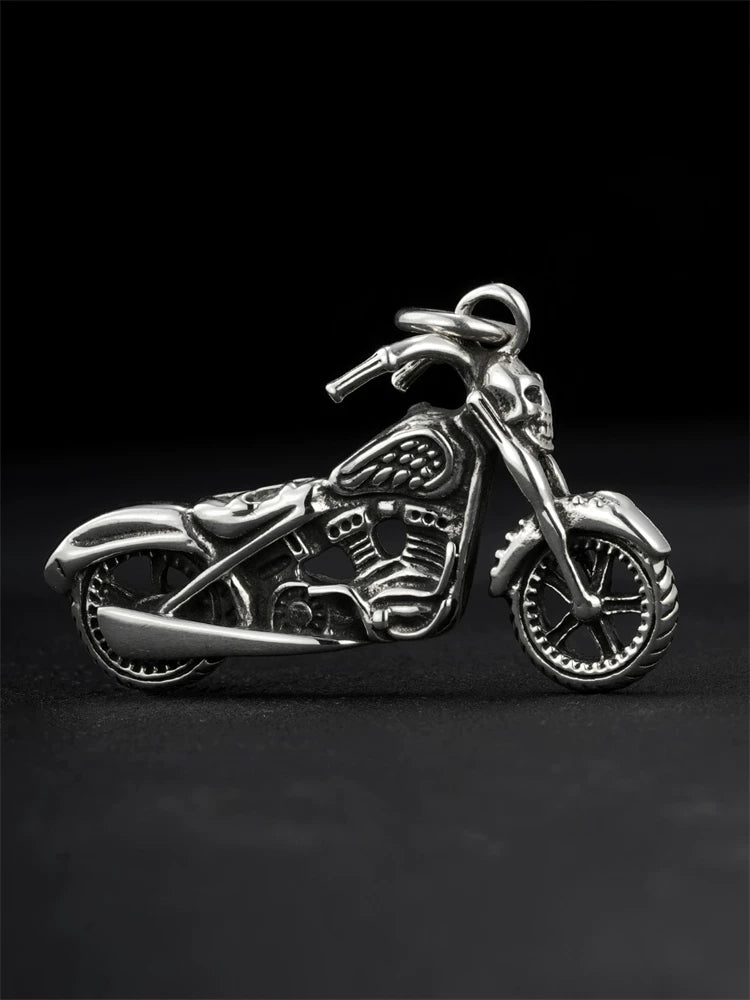 Skull chopper motorcycle sterling silver pendant side profile