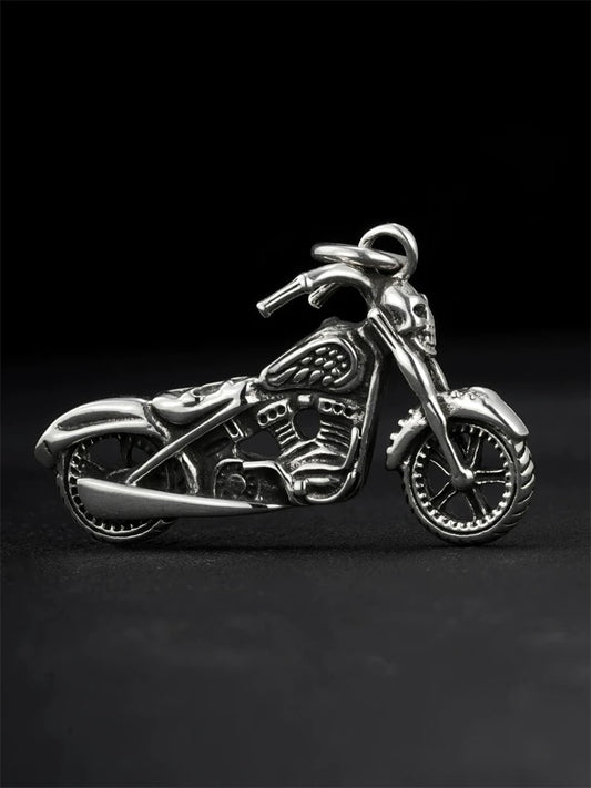 Skull chopper motorcycle sterling silver pendant side profile