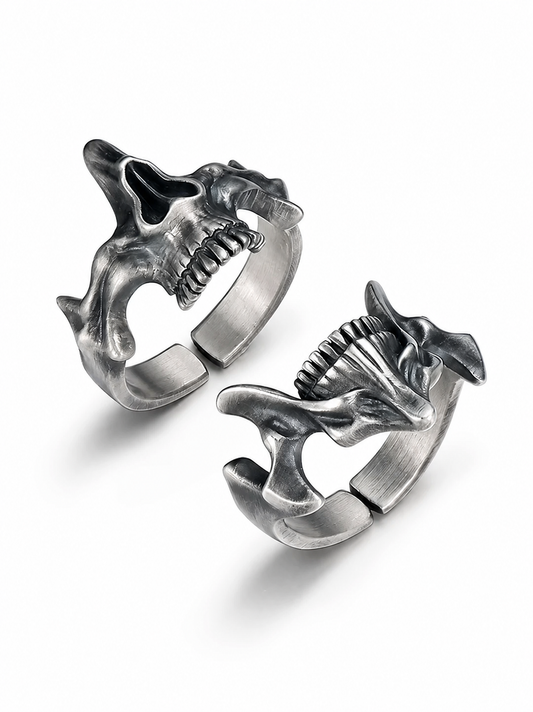 Skull Demon Mask 2-in-1 Sterling Silver Ring - product view