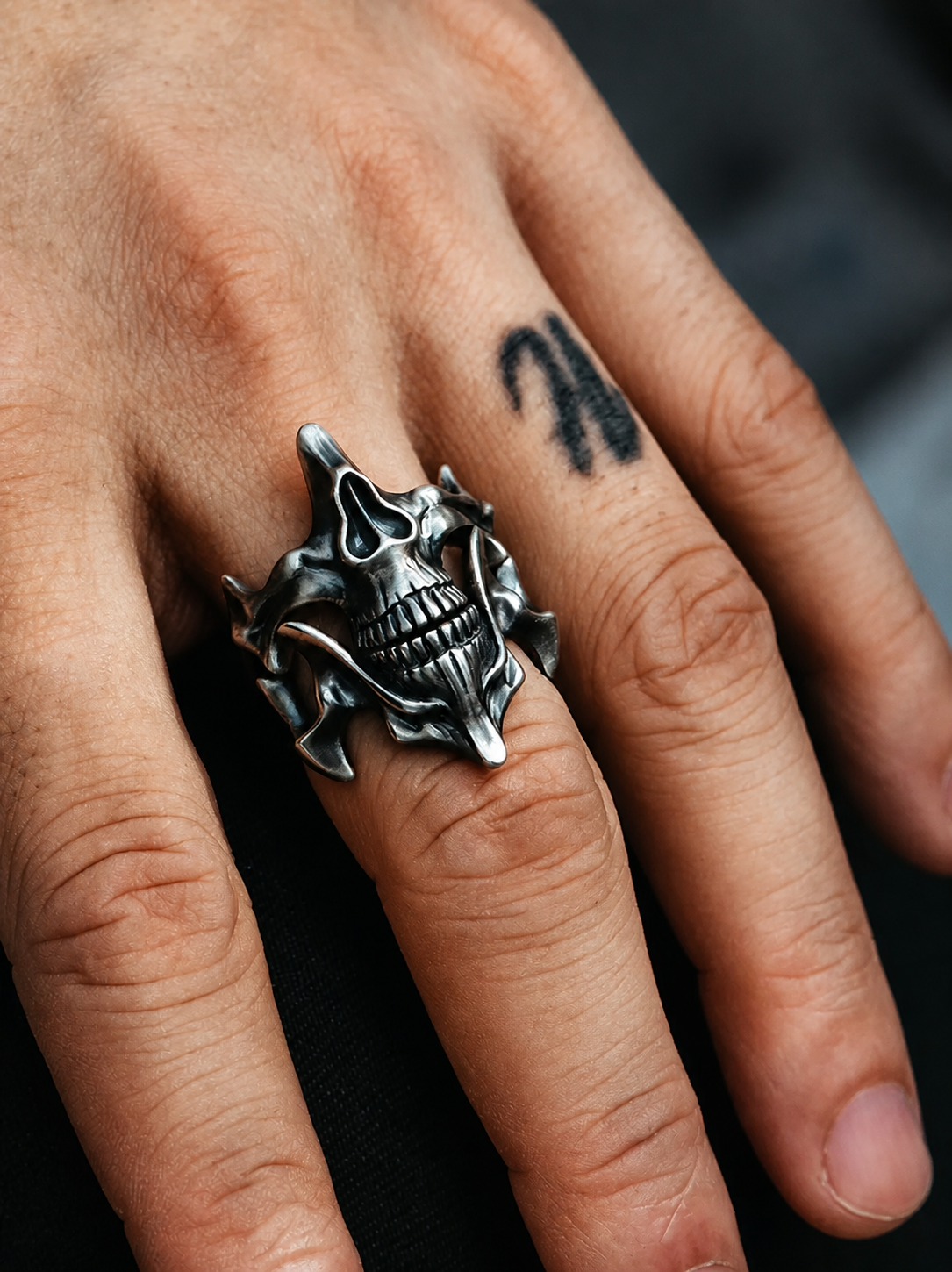 Skull Demon Mask 2-in-1 Sterling Silver Ring - product view 3