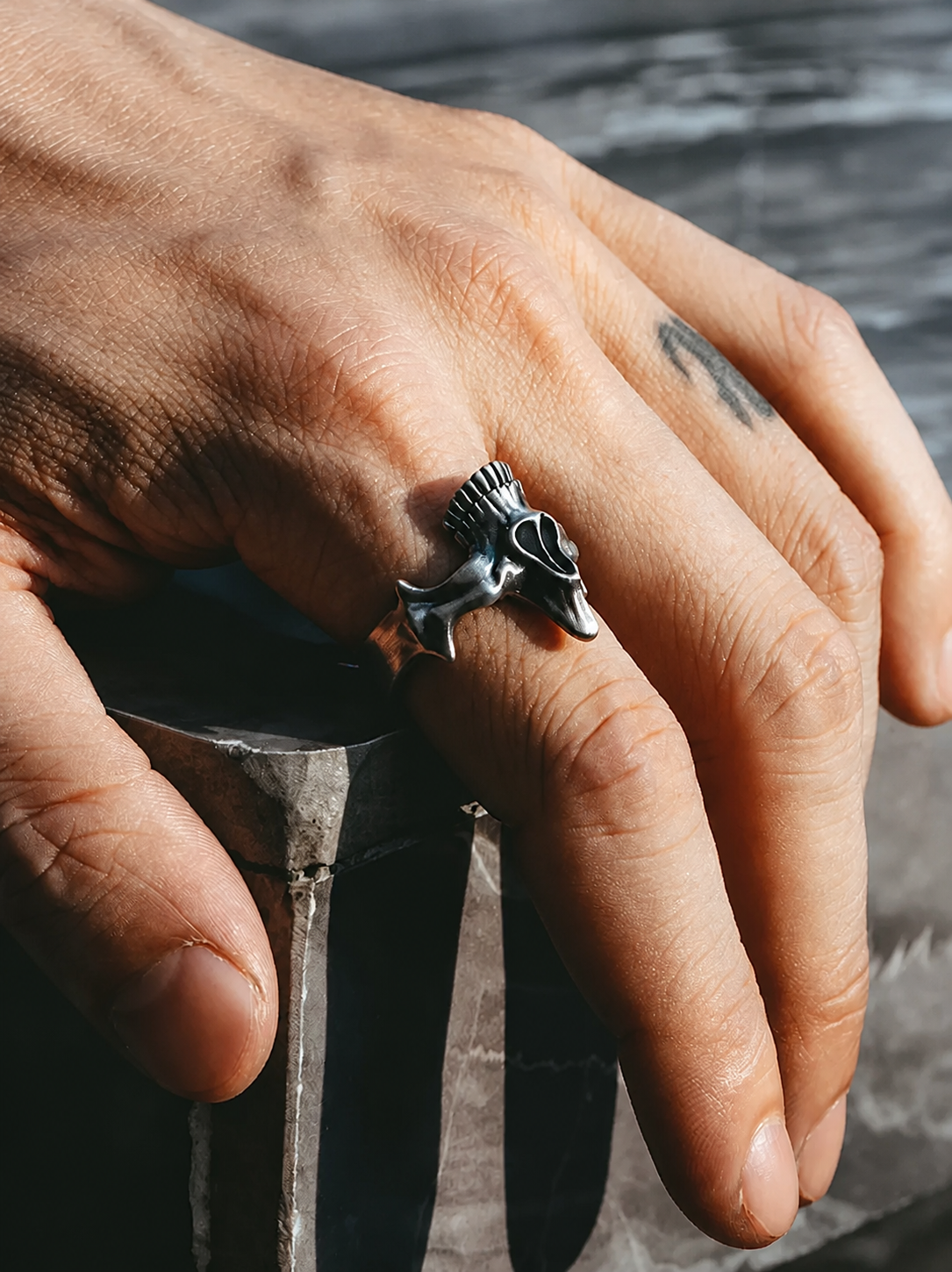 Skull Demon Mask 2-in-1 Sterling Silver Ring - product view 4