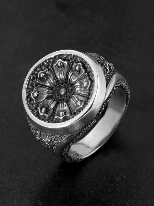 Skull Flower 925 Sterling Silver Biker Signet Ring product view 1