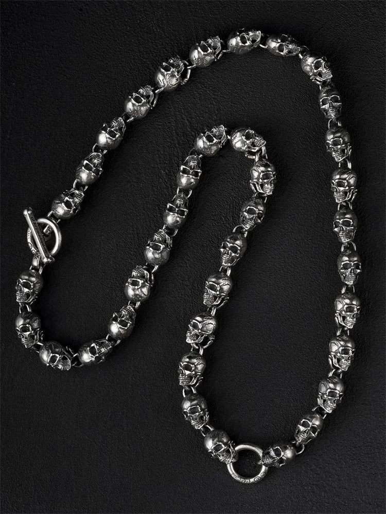 skull link heavy sterling silver biker necklace view 1
