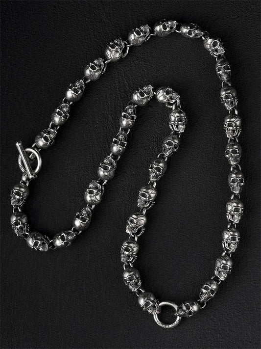 skull link heavy sterling silver biker necklace view 1