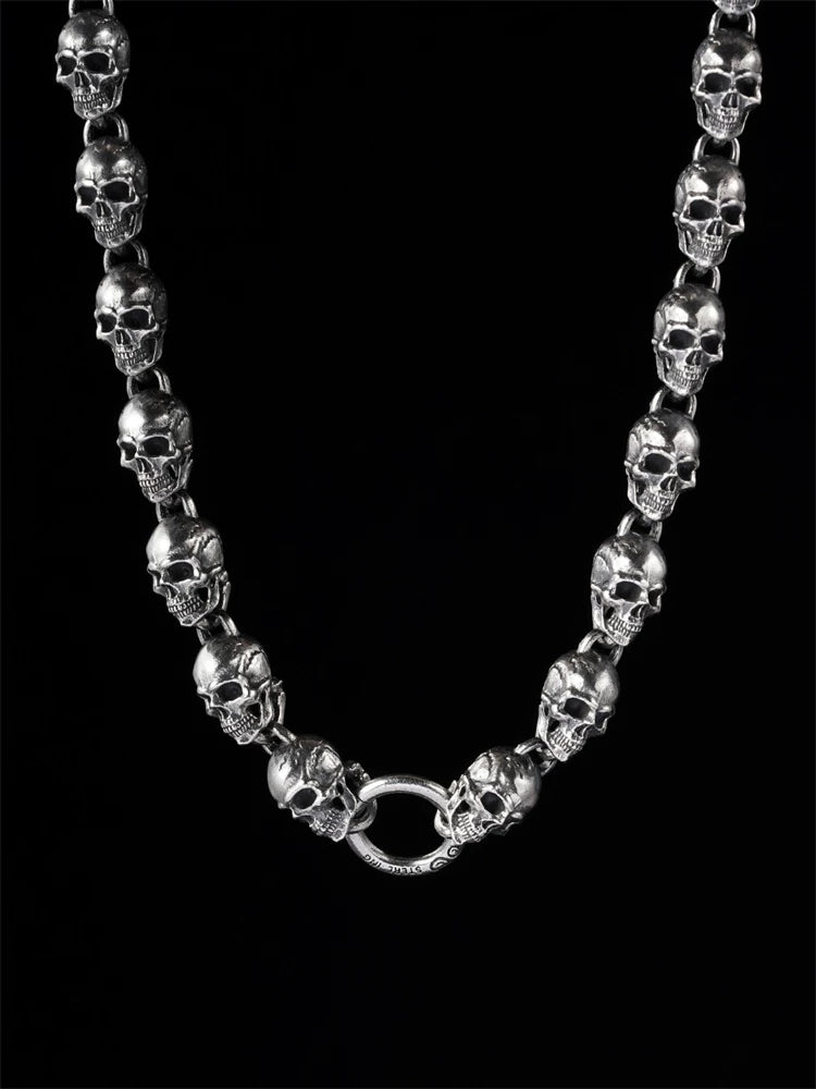 skull link heavy sterling silver biker necklace view 2