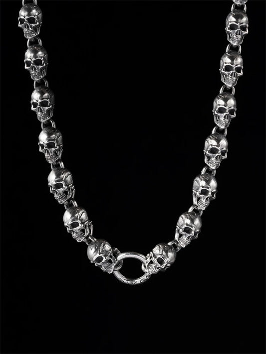 skull link heavy sterling silver biker necklace view 2