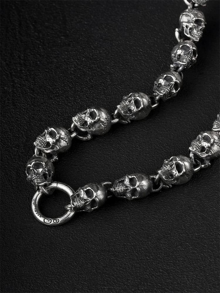 skull link heavy sterling silver biker necklace view 3