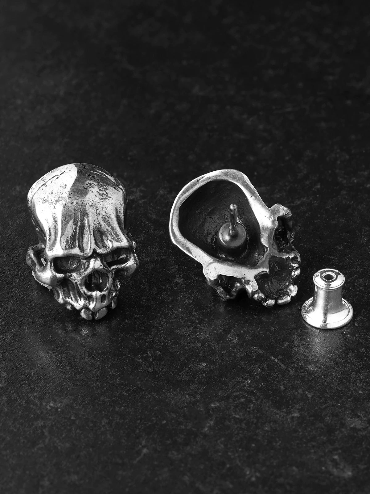 Skull Sterling Silver Biker Stud Earring detail view 3