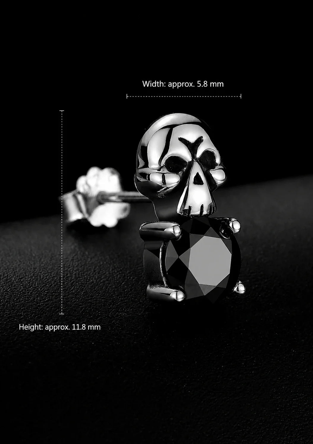 Sterling silver skull stud earring dimensions