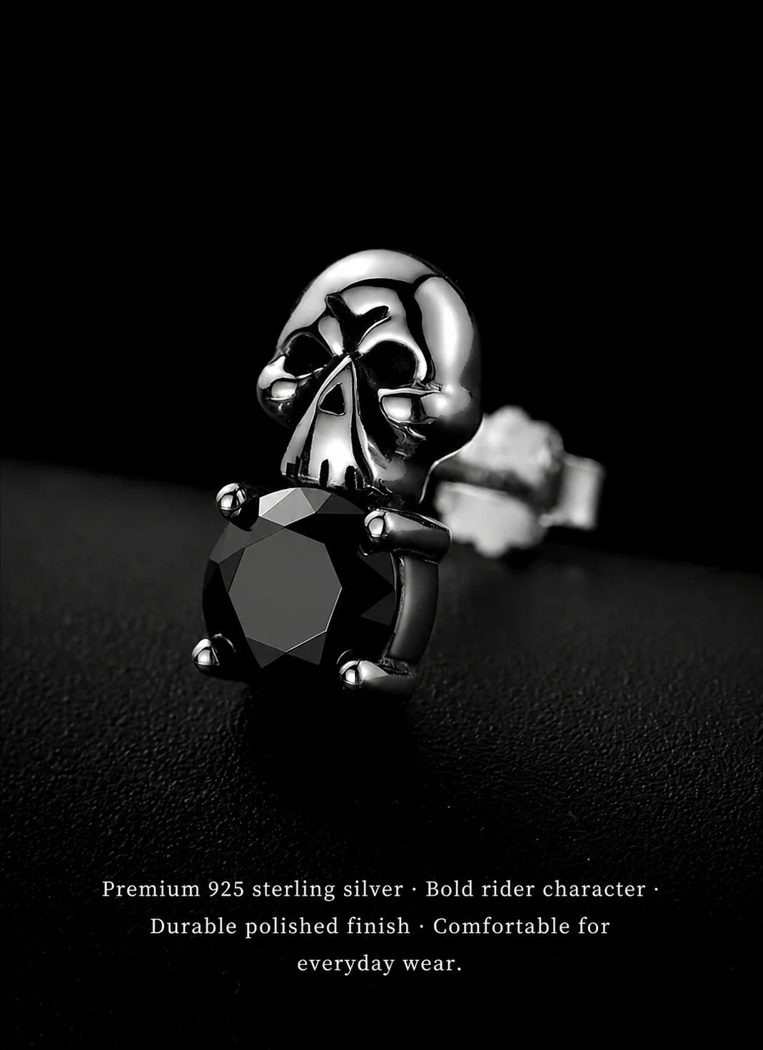 Sterling silver skull stud earring material details