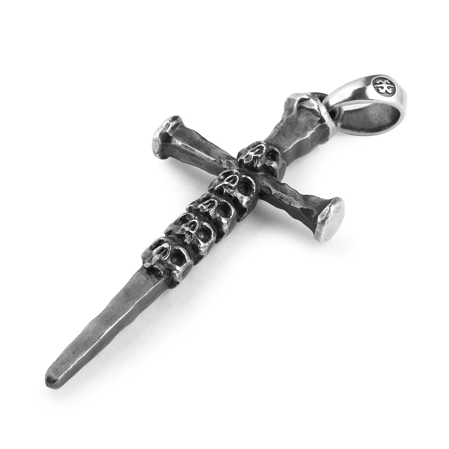 Complete S925 skull sword cross pendant on white