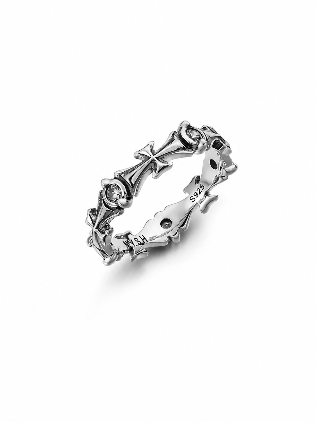 Slim Cross Sterling Silver Biker Ring - product view