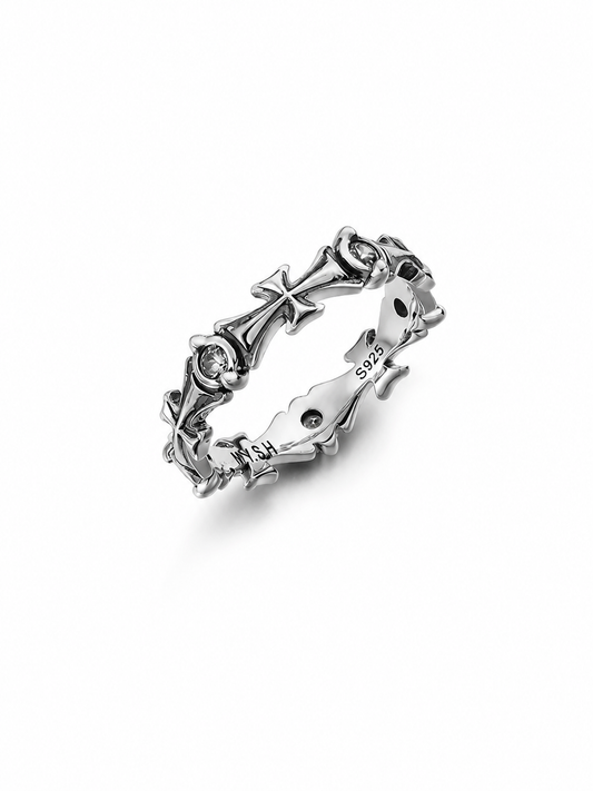 Slim Cross Sterling Silver Biker Ring - product view