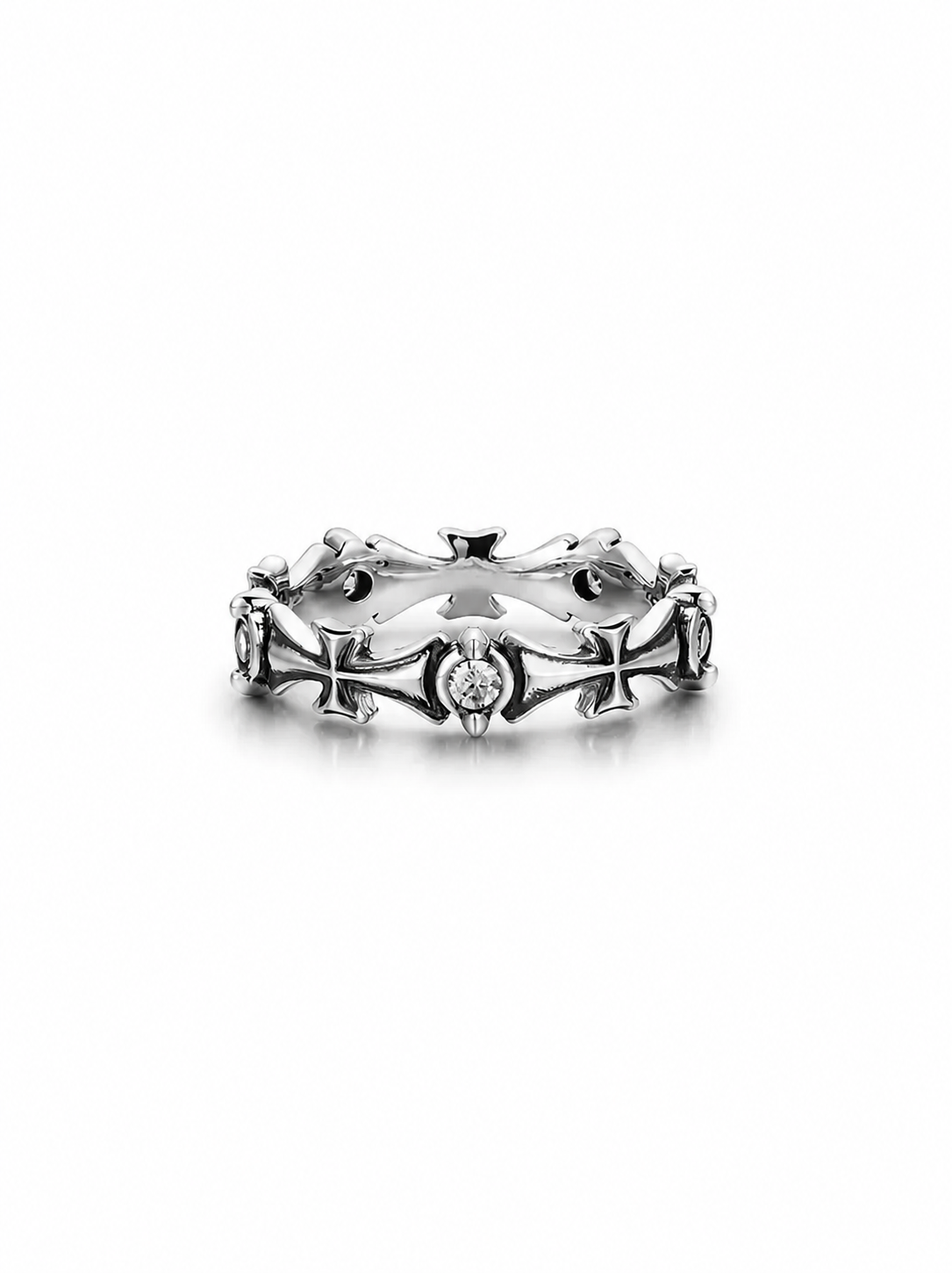 Slim Cross Sterling Silver Biker Ring - product view 3