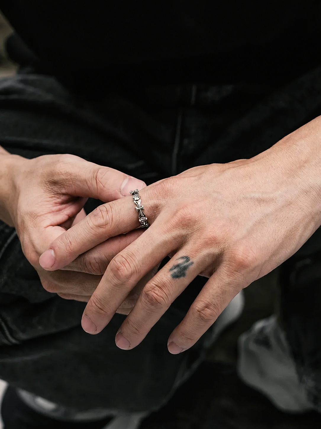 Slim Cross Sterling Silver Biker Ring - product view 4