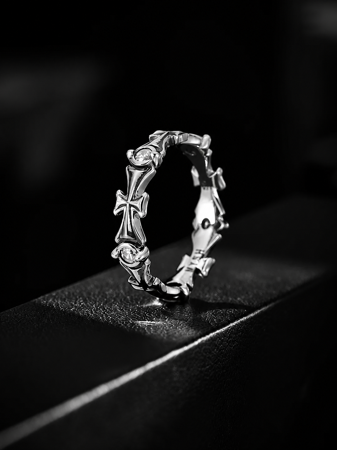 Slim Cross Sterling Silver Biker Ring - product view 5