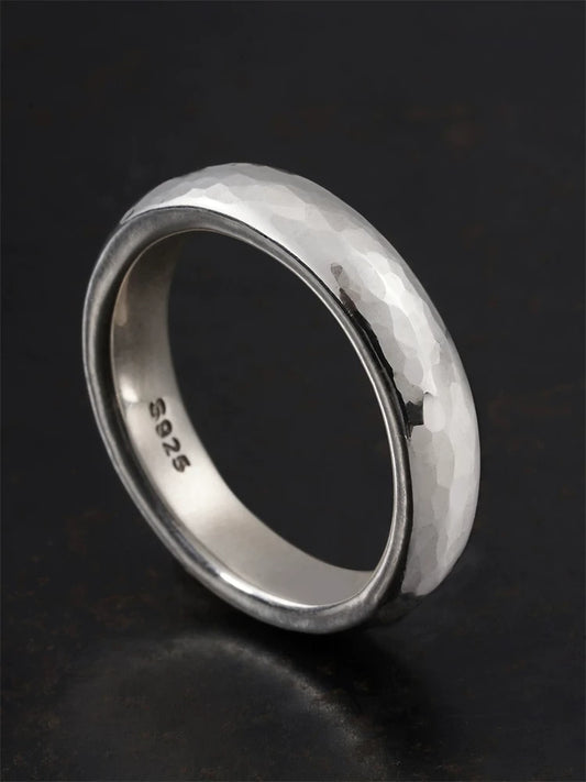 Slim Hammered 925 Sterling Silver Biker Band Ring product view 1