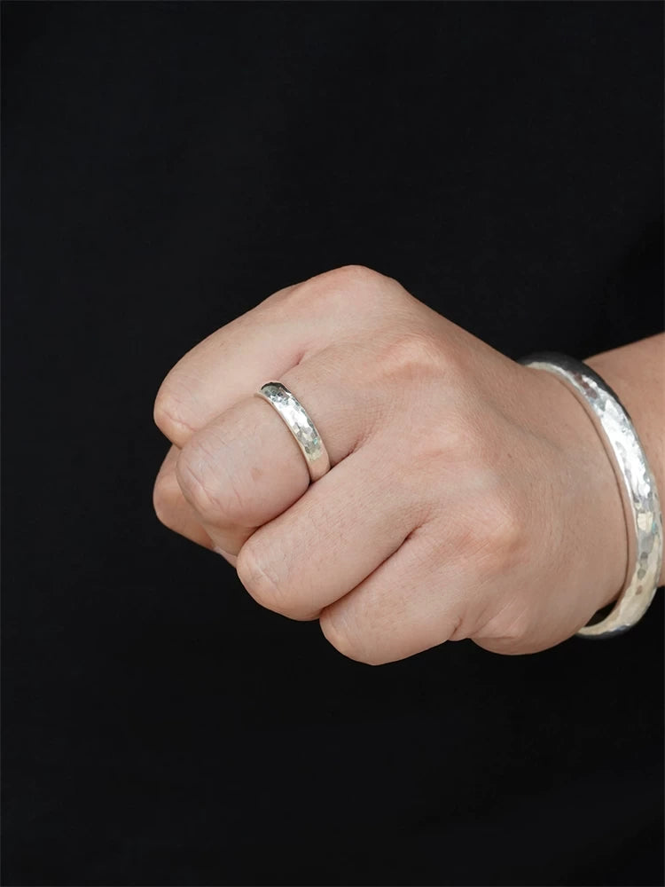 Slim Hammered 925 Sterling Silver Biker Band Ring product view 2