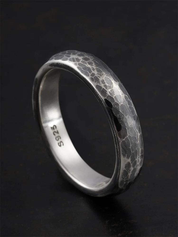 Slim Hammered 925 Sterling Silver Biker Band Ring product view 3