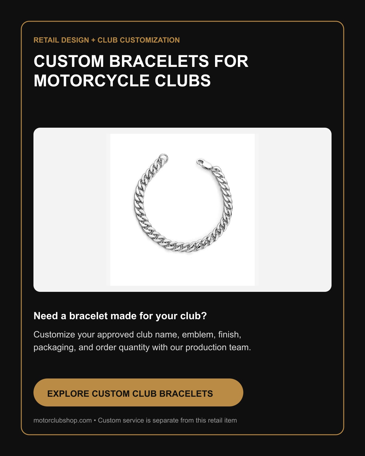 Custom motorcycle club bracelets by Motor Club Shop