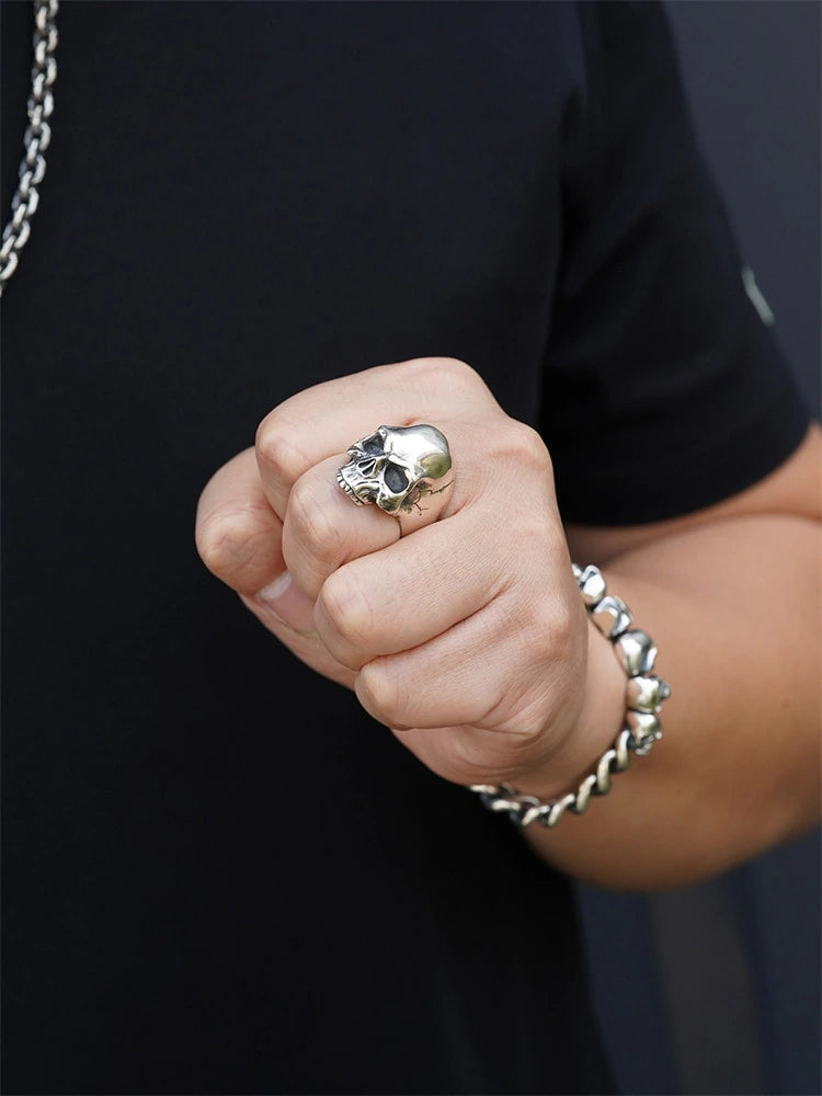 Smooth Skull 925 Sterling Silver Biker Ring - view 5