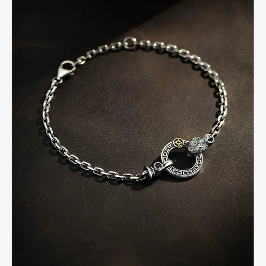 Snake Circle Sterling Silver Biker Bracelet – product view