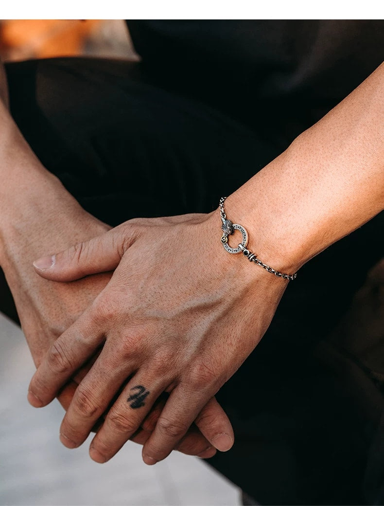 Snake Circle Sterling Silver Biker Bracelet – design view 3