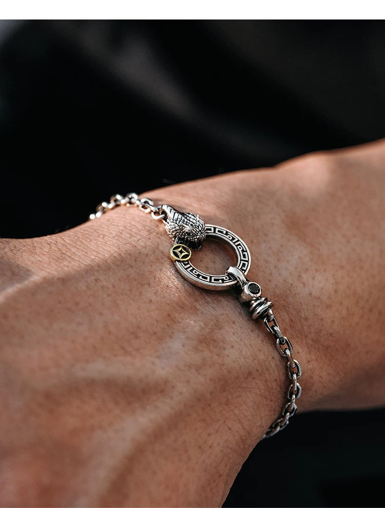 Snake Circle Sterling Silver Biker Bracelet – design view 4