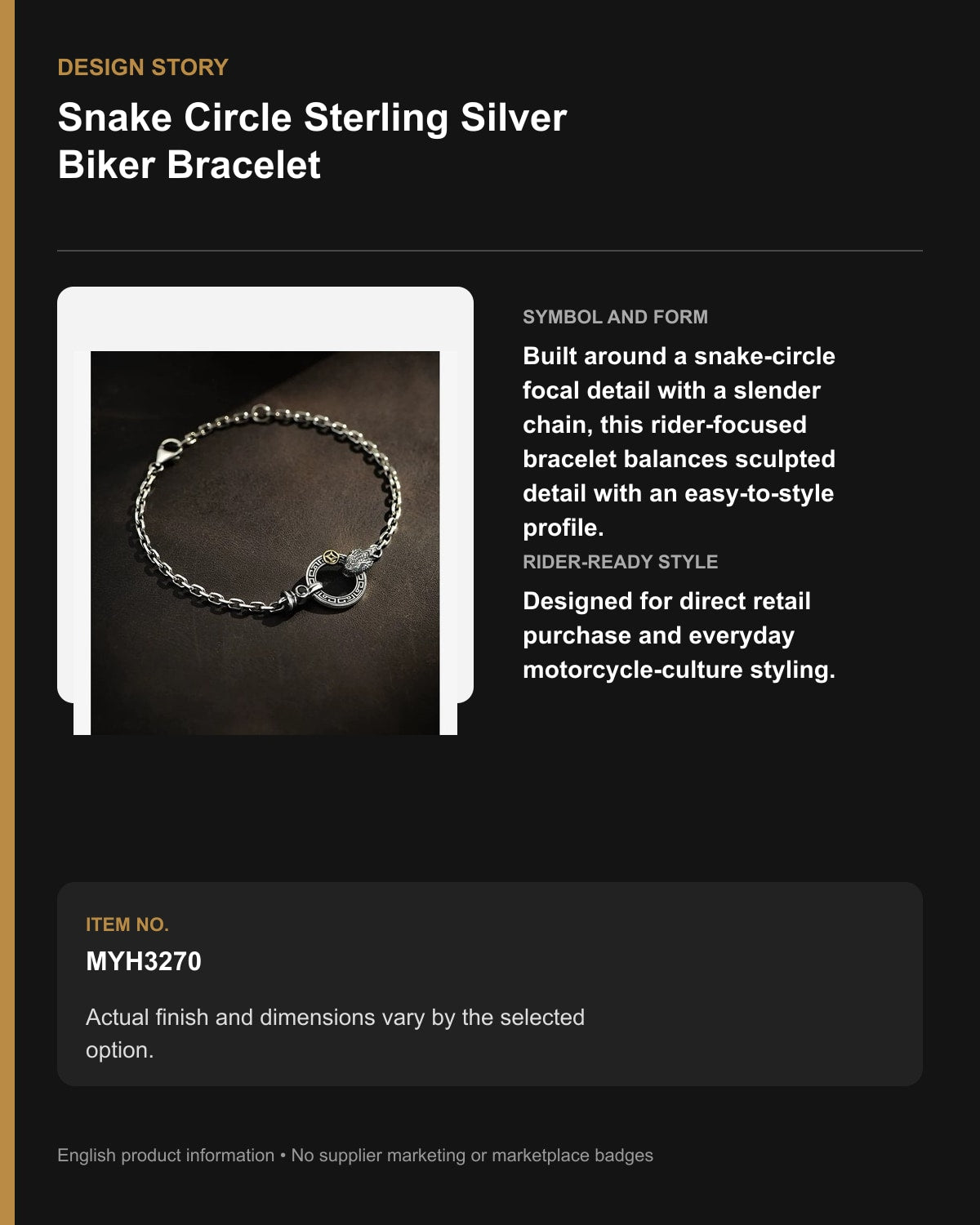 Snake Circle Sterling Silver Biker Bracelet – English design story
