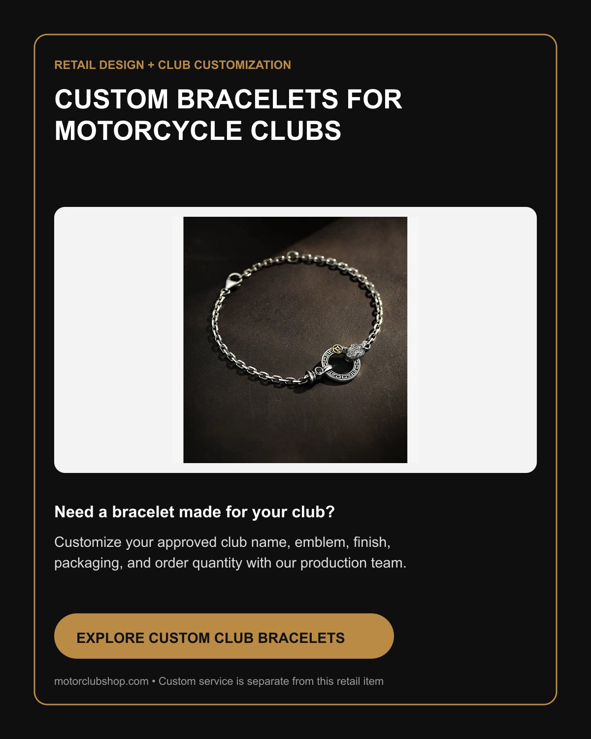 Custom motorcycle club bracelets by Motor Club Shop