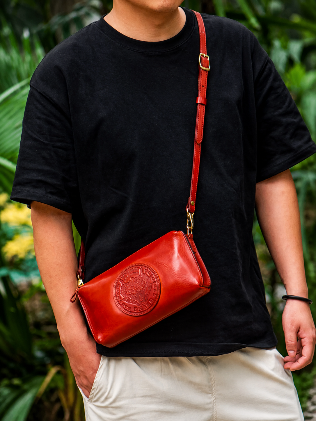 snake medallion leather biker clutch 2
