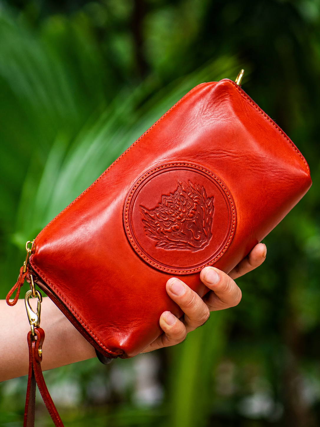 snake medallion leather biker clutch 3