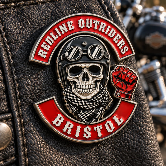 Redline Outriders Bristol 3D metal pin with visibly recessed soft enamel colors