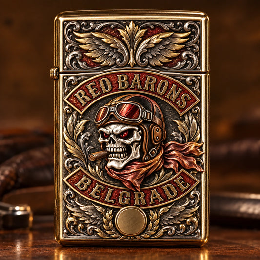 Solid 18K gold motorcycle club lighter with an authorized founder emblem