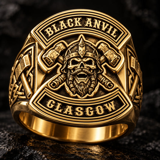 Solid 18K Gold designed from an authorized motorcycle club emblem in Solid 18K Gold natural metal tones.