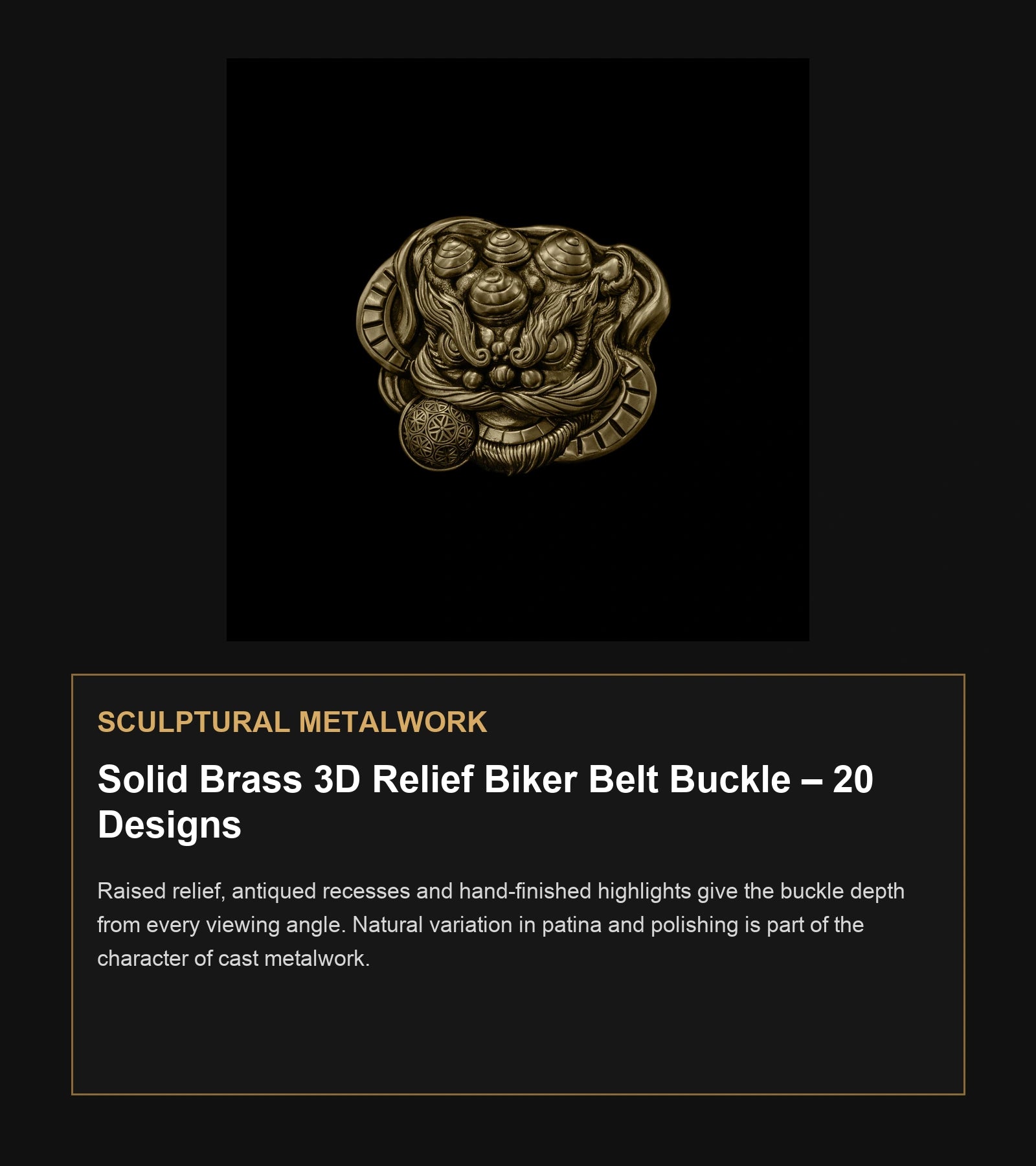 Solid Brass 3D Relief Biker Belt Buckle – 20 Designs craftsmanship guide in English