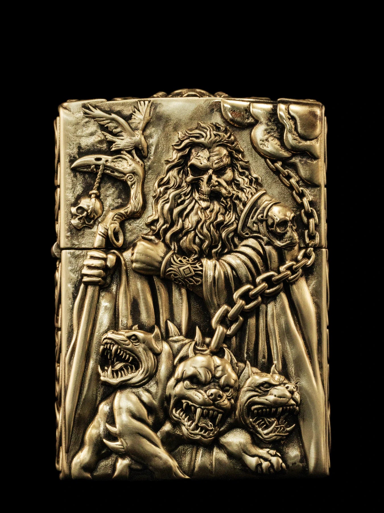 Solid Brass 3D Relief Biker Lighter – 24 Designs – cleaned relief design view 4