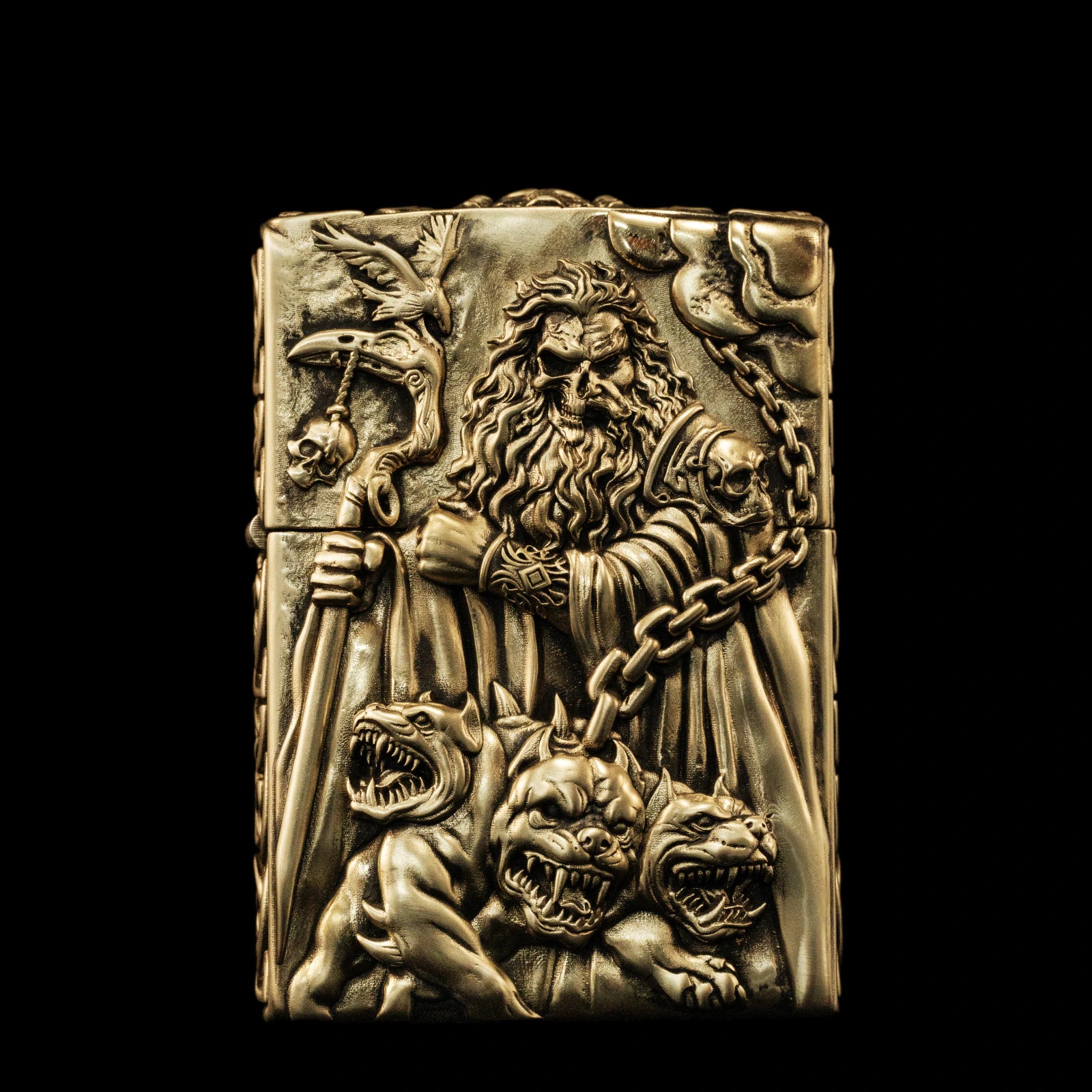 Solid Brass 3D Relief Biker Lighter – 24 Designs – cleaned relief design view 9