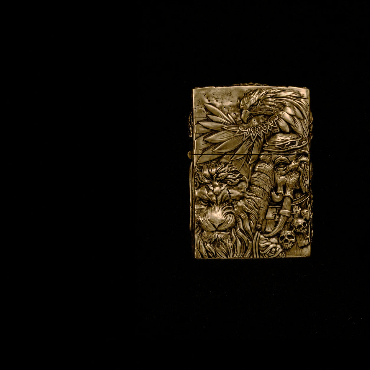 Solid Brass 3D Relief Biker Lighter – 24 Designs – cleaned relief design view 21